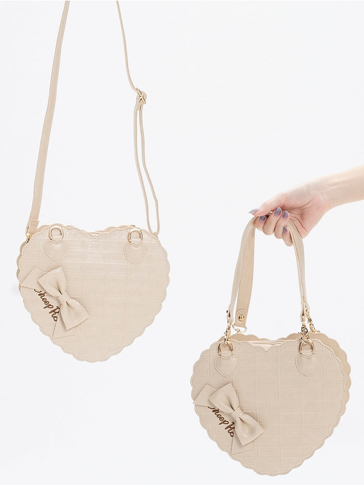 Chocolate Bag Lolita Motif Ash Gray Bow Heart-shaped in Sweet 3-Way Accents PU