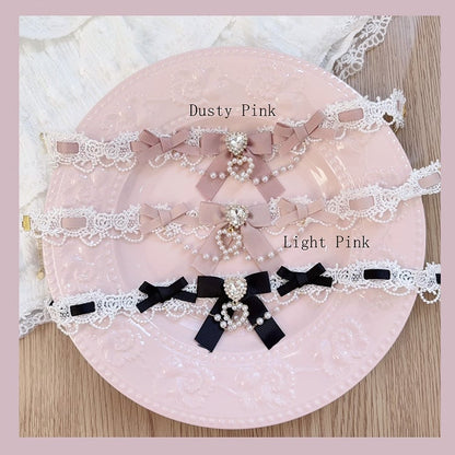 Heart Lolita Choker 9 Rhinestone Kei Chain Colors Bow | Jirai Bead
