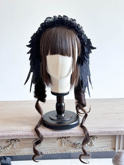 Color Lolita with – Details Lace Hairband Options 3 Ruffled Angel Wing