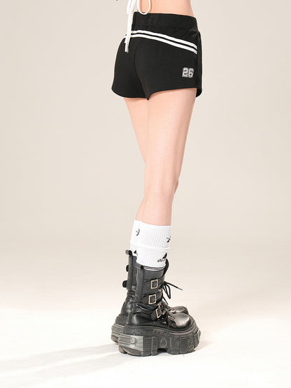 ブラック/グレー 伸縮性ウエスト カジュアルショーツ