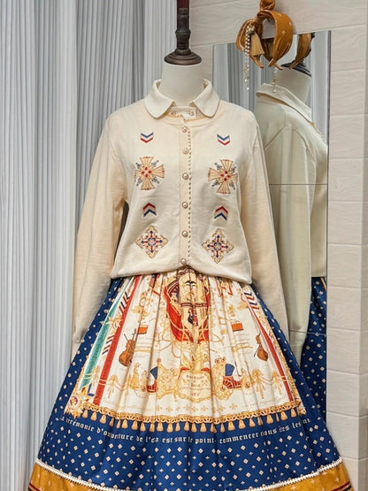 White Embroidered Pattern Elegant Lolita Knit Cardigan - Crucis Universal Tailor Company