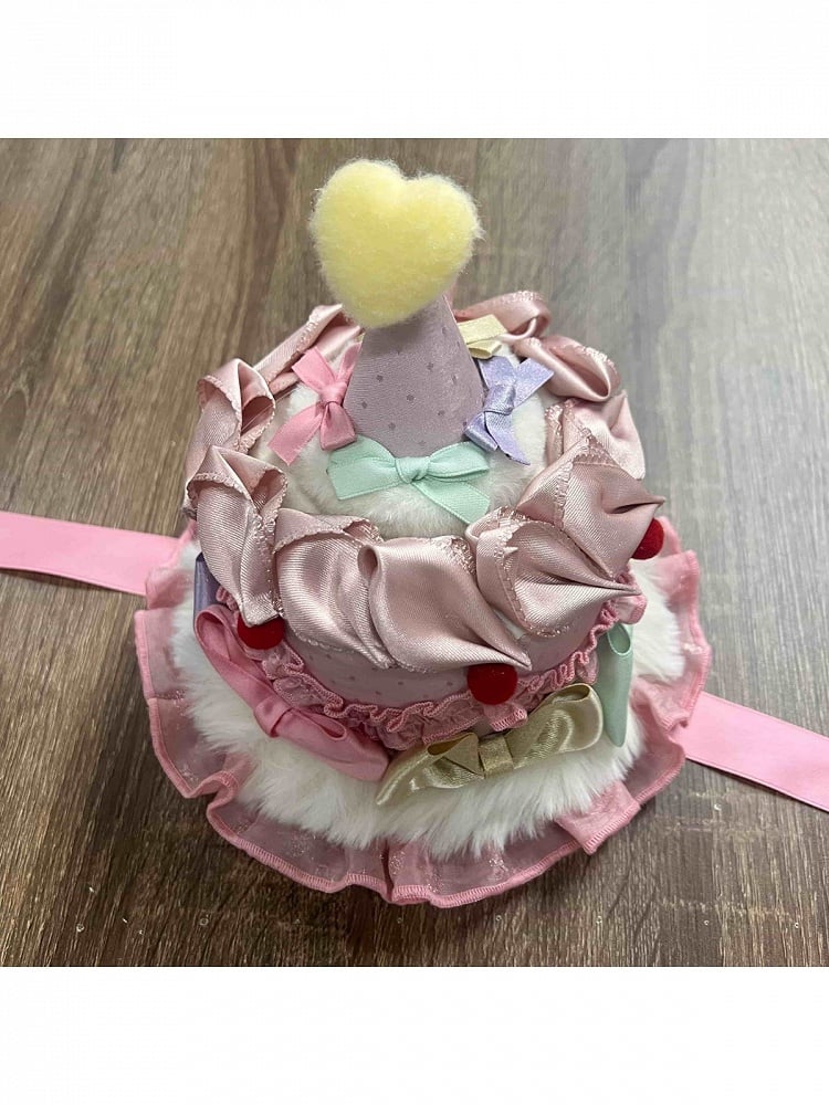Pink Cake Mini Hat with Bow & Plush Heart Decoration - Sweet Dream Box