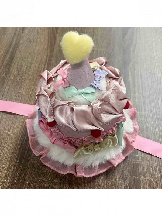 Pink Cake Mini Hat with Bow & Plush Heart Decoration - Sweet Dream Box
