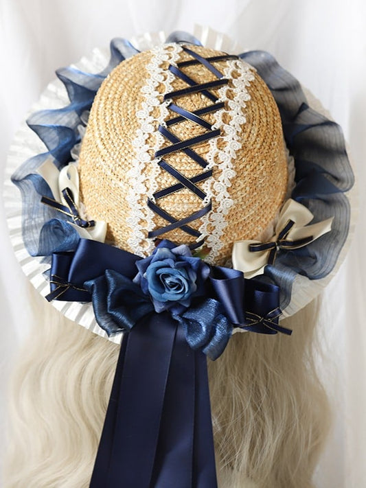 Bows Straw Options Color Ribbons Satin Hat Sweet Lolita 5 Crossed