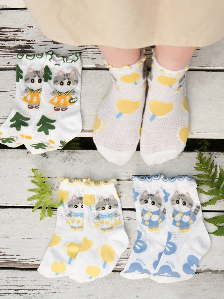 Cartoon Socks Set Kitty Print Cute
