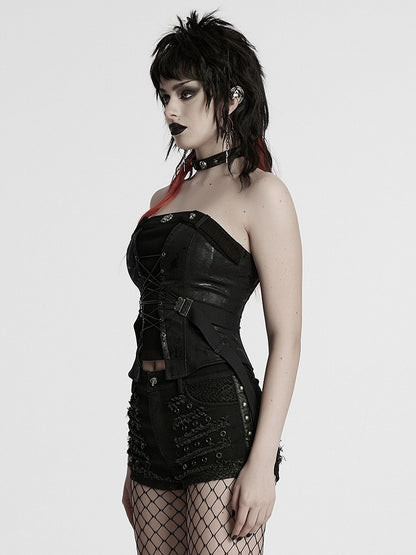 Black Tube Punk Drawstring Top