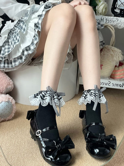 Options Socks Cuff White Ruffled Black 2 Pattern Plaid