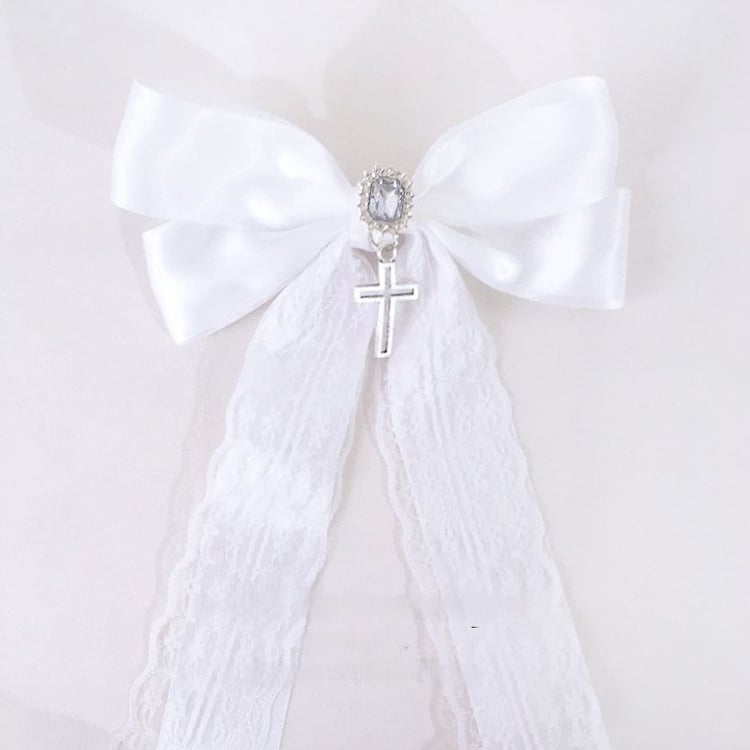 with Round Hairclip Colors Pendant Trim Bow 3 Option Lace Rhinestone Cross