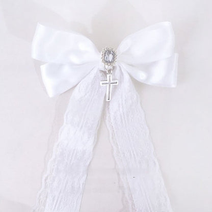 with Round Hairclip Colors Pendant Trim Bow 3 Option Lace Rhinestone Cross