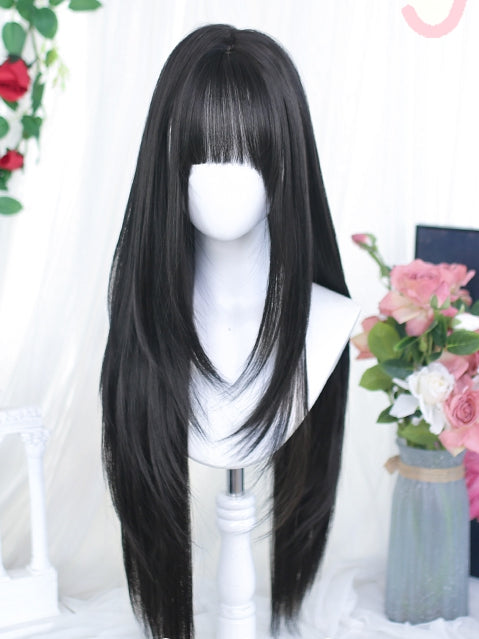 Straight Long Bangs Air Wigs 75-80cm With Brown Black/Dark