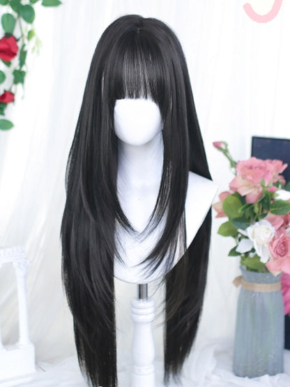 Straight Long Bangs Air Wigs 75-80cm With Brown Black/Dark