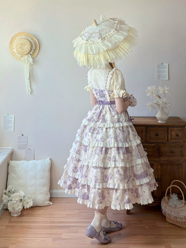 Lila Lolita Kleid mit abnehmbarem Traubensaum und veränderbarem Druck