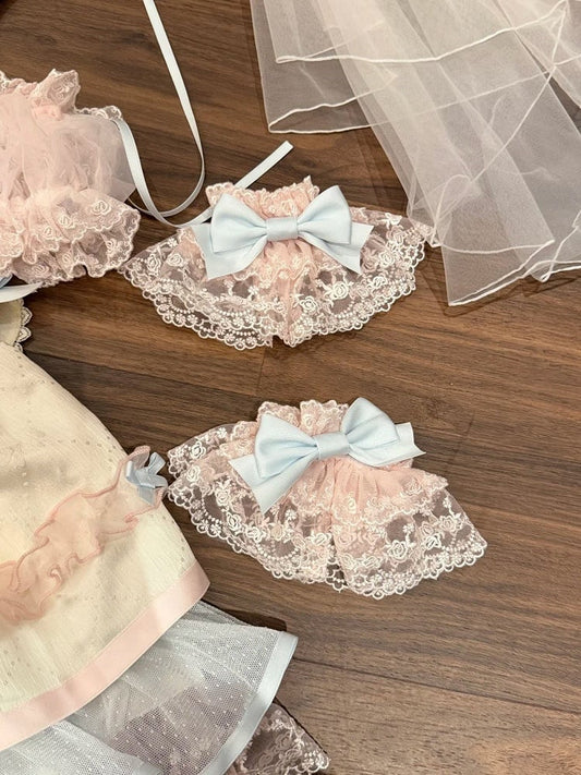 Bowknot Pink Wrist Lace Cuffs Blue