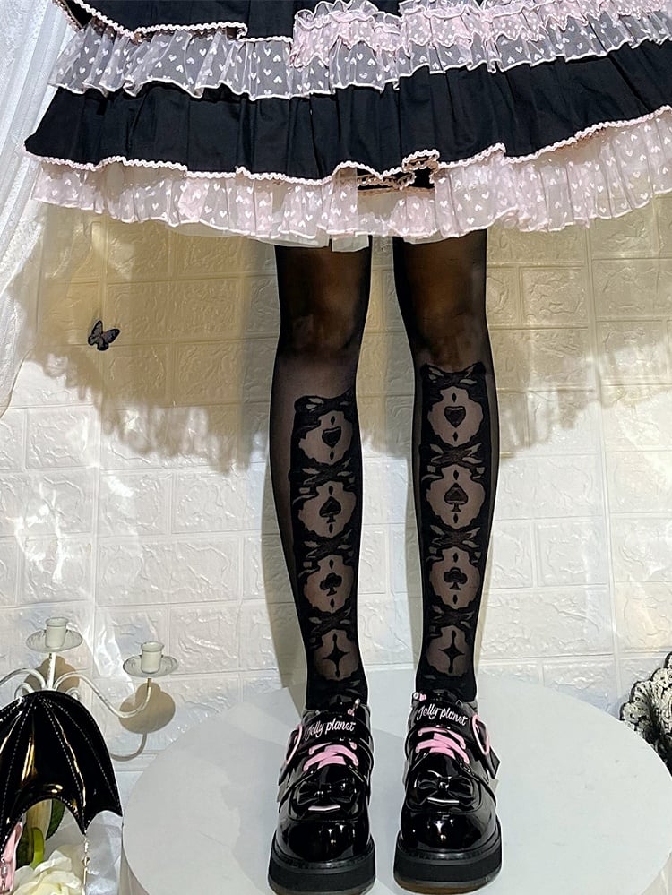 Gothic Lolita Weiß/Schwarze Overknee-Strümpfe