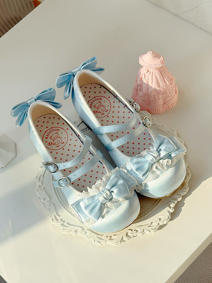 Toe Blue Shoes Sweet with Lolita - Ruffle Round Lace Mid-heel