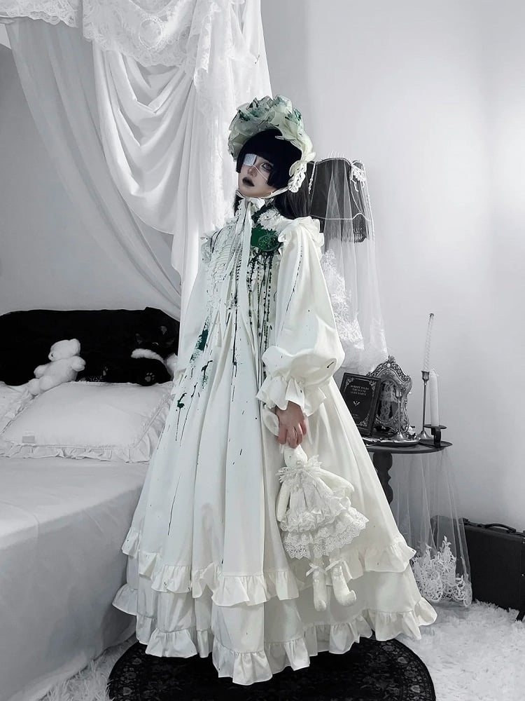 Guro Lolita Dress with Green Blood Splatter - Blossom Herald