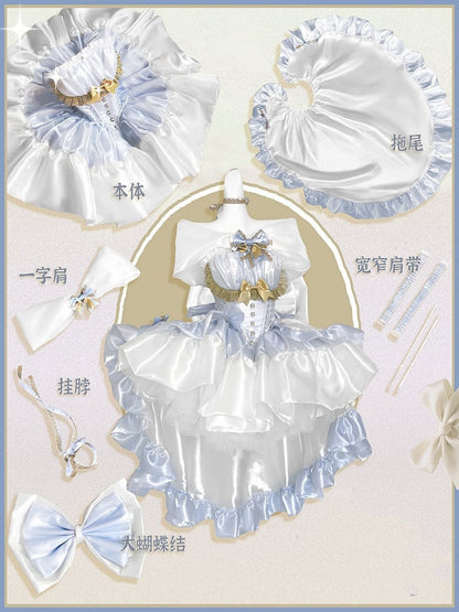 Bodice Neckline Princess Balletcore White Lolita Corset Blue Dress and Hime Off-the-shoulder
