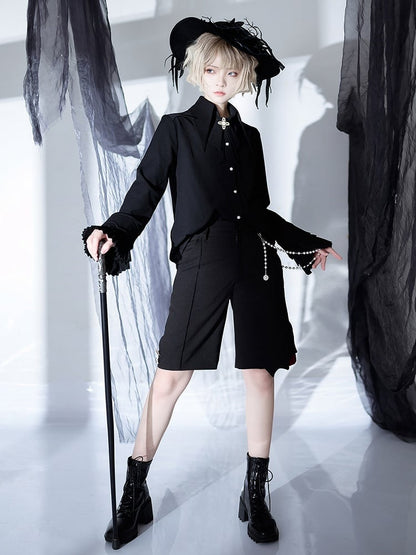 王子襟風の黒のポイントロリータ王子シャツ