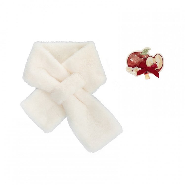 Apple Plush + Scarf Embroidered Brooch White