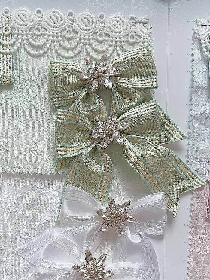 Rhinestone Hairclip Color Options 5 Bowknot Decorated Snow