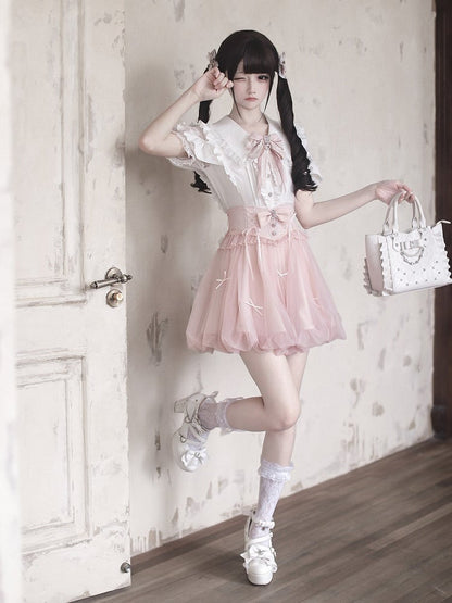 Pink Bubble Skirt with Detachable Rhinestone Bow - Ekomi