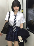 Preppy Sakura Shirt Embroidery Style White/Gray/Blue