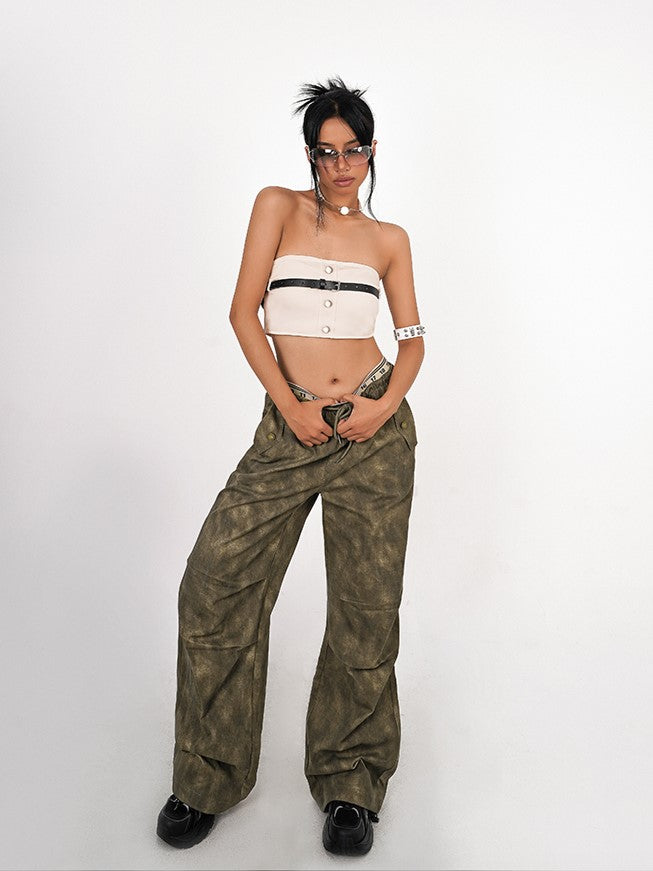 Crop Belt Detachable Tank Punk Built-In Bra with Top White