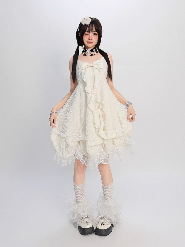 Big Bow Ausschnitt Spitzenrock Apricot Cami Kleid Trim Bubble