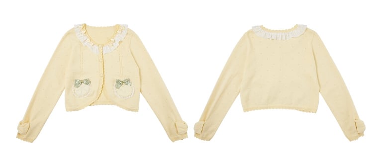 イエローの長袖レモンアップリケカーディガン