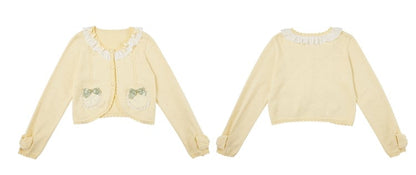 イエローの長袖レモンアップリケカーディガン