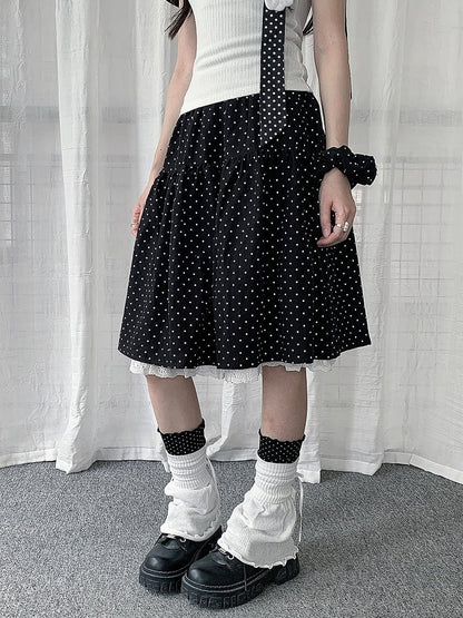 Vintage Y2K Polka-Dot Skirt with Lace - Solkatt