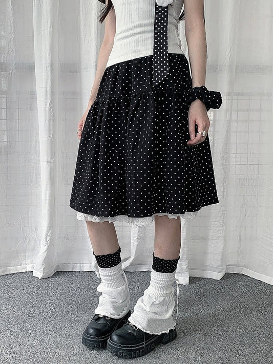 Jupe à pois vintage Y2K avec dentelle - Solkatt