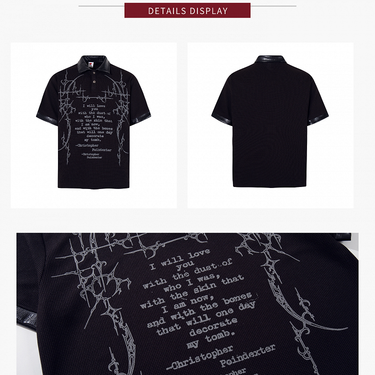 Dark Kawaii Black Polo Collar Short Sleeve Top with Letter Print - KNOW8 Online Shop