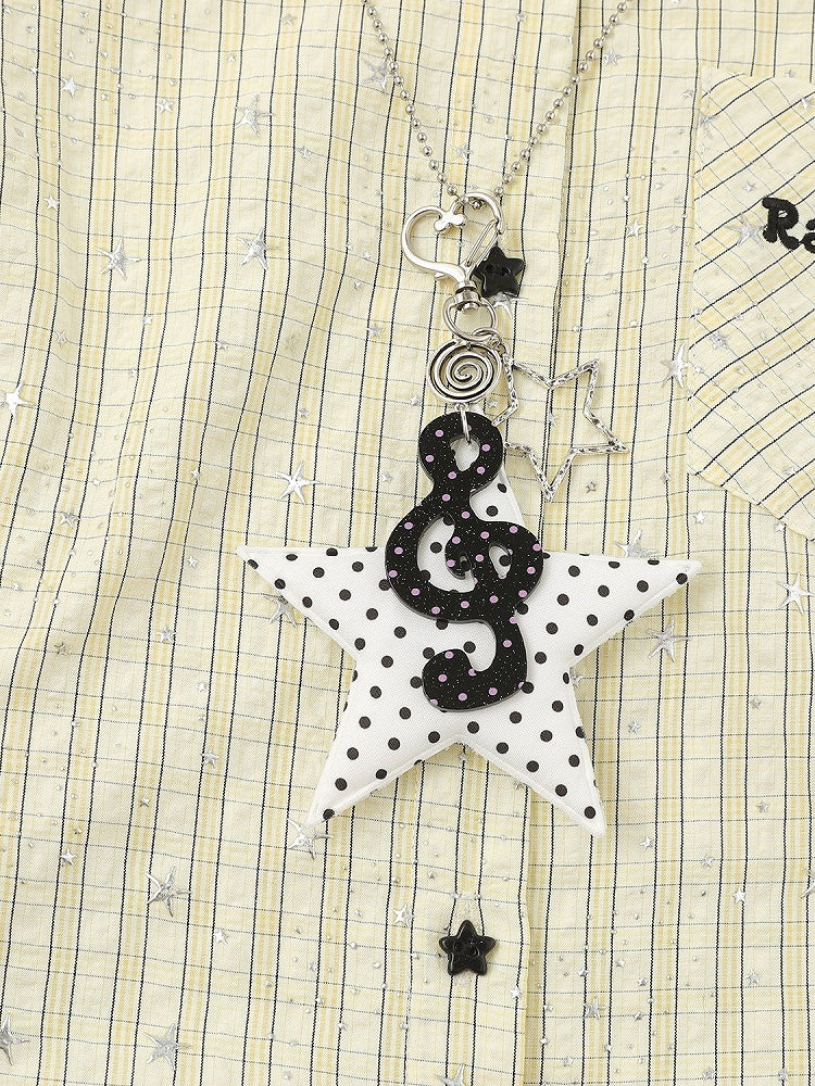 Yellow Plaid Short-Sleeve Shirt with Star Print and Necklace - Languid Park