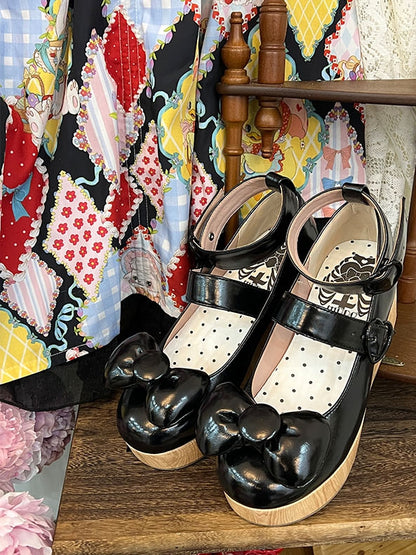Top Mary Heart Platform at PU Black Sweet Janes - Bow Buckles