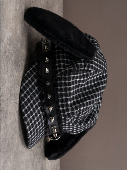 Decorated Puppy Beret Hat Studs Design Plush Ear Buckle Black Gothic