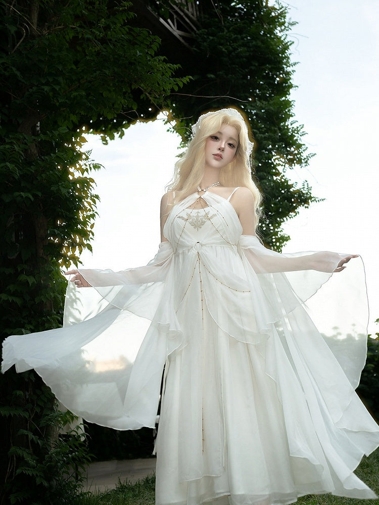 Classic White Halter Lolita Dress with Cutout Accents - Unknown Star