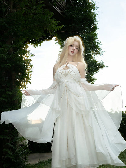 Classic White Halter Lolita Dress with Cutout Accents - Unknown Star