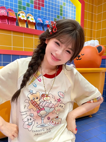 Details Pin Beige Cartoon Dessert Print