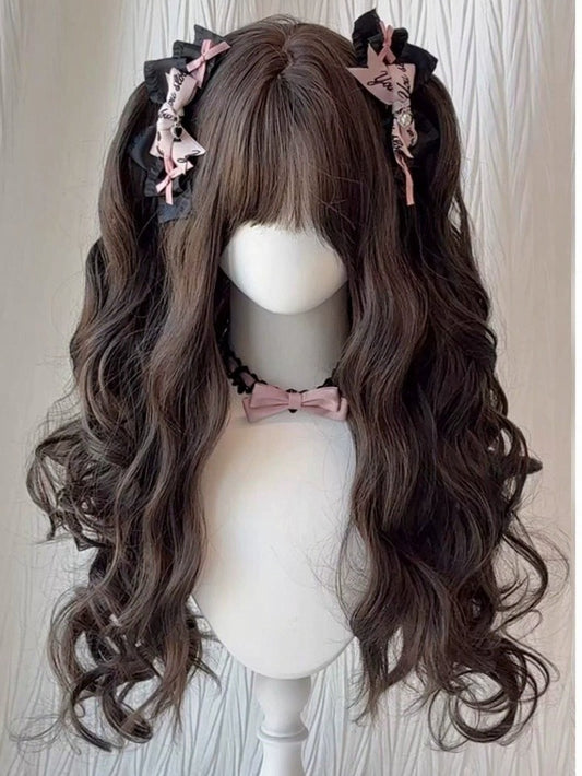 Brown 65cm Curly Wig with Twin Tails & Full Bangs Claw Clip - Meow Island Wig