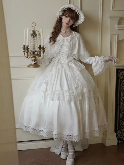 Weißes Cape-Design Shiro-Kleid Rosettenstoff Hanayome Lolita Einteiler