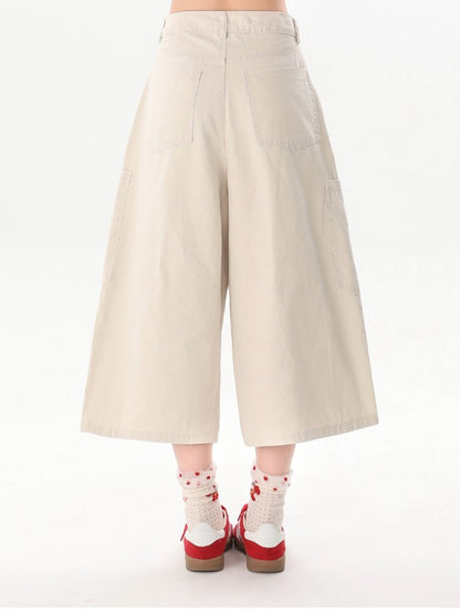 Shorts Loop Wide-Leg Scarf with Belt Beige Tie