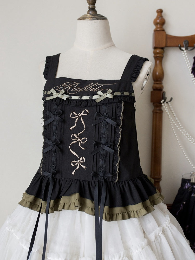 Bow Ruffle Embroidery with Top Lolita and Black Details