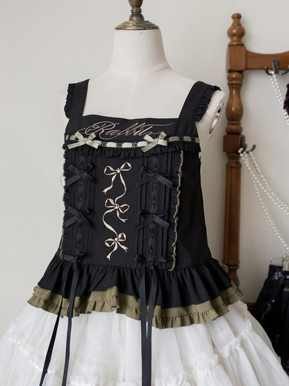 Bow Ruffle Embroidery with Top Lolita and Black Details