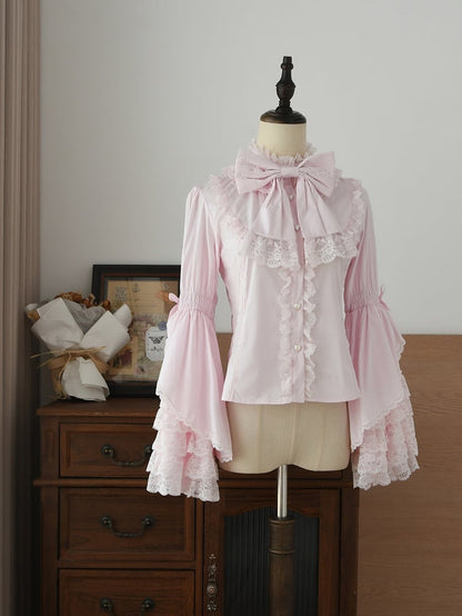 Lace Blouse Lolita Pink Sleeves Layered Bell Light