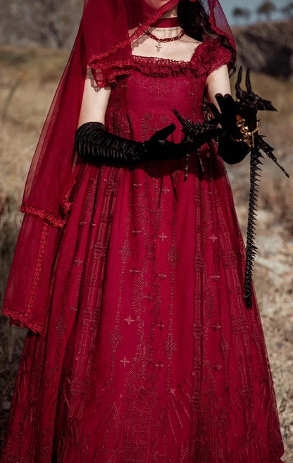 Red Cathedral Empire Waist Dress Gothic Lolita JSK