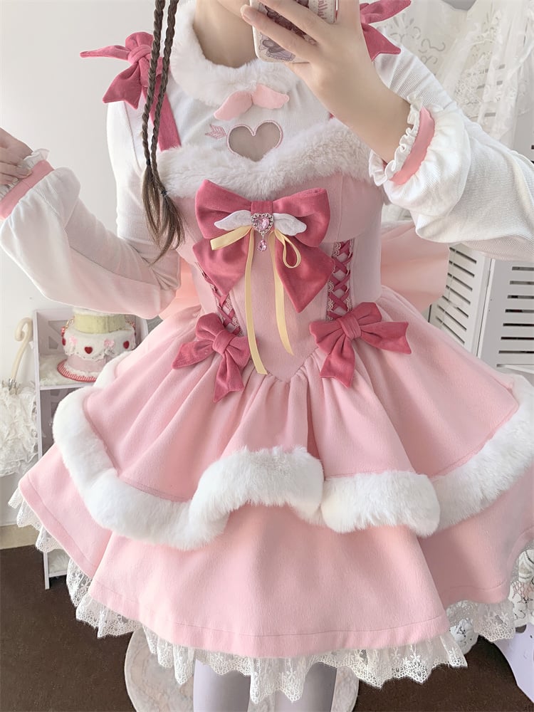 Heart Design White Plush Neckline Top