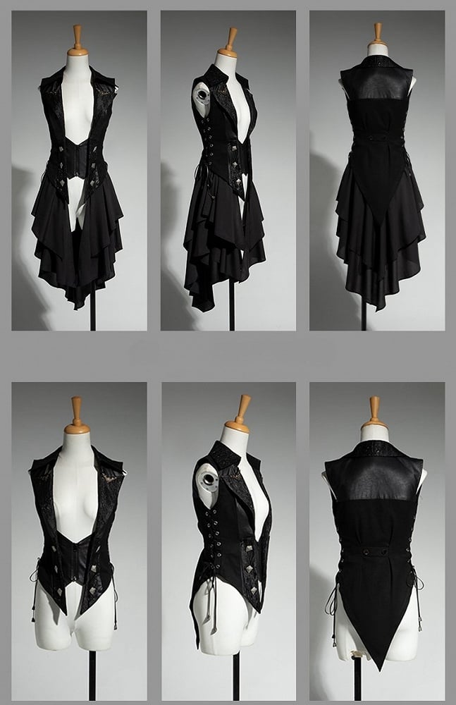 Cascading Waistcoat Lolita Ouji Fashion Ruffle Train with Gothic Black Detachable