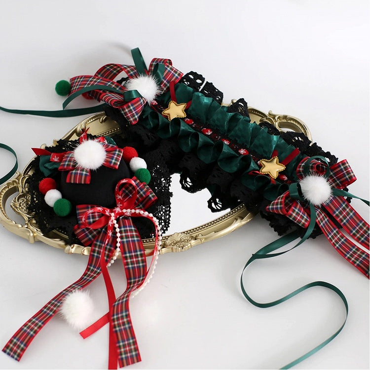 Christmas-Themed Plaid Pom-Poms Hairband with Ruffled