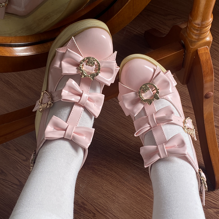 Lolita Light Bow with Shoes Snap Details Pink Hime Heart
